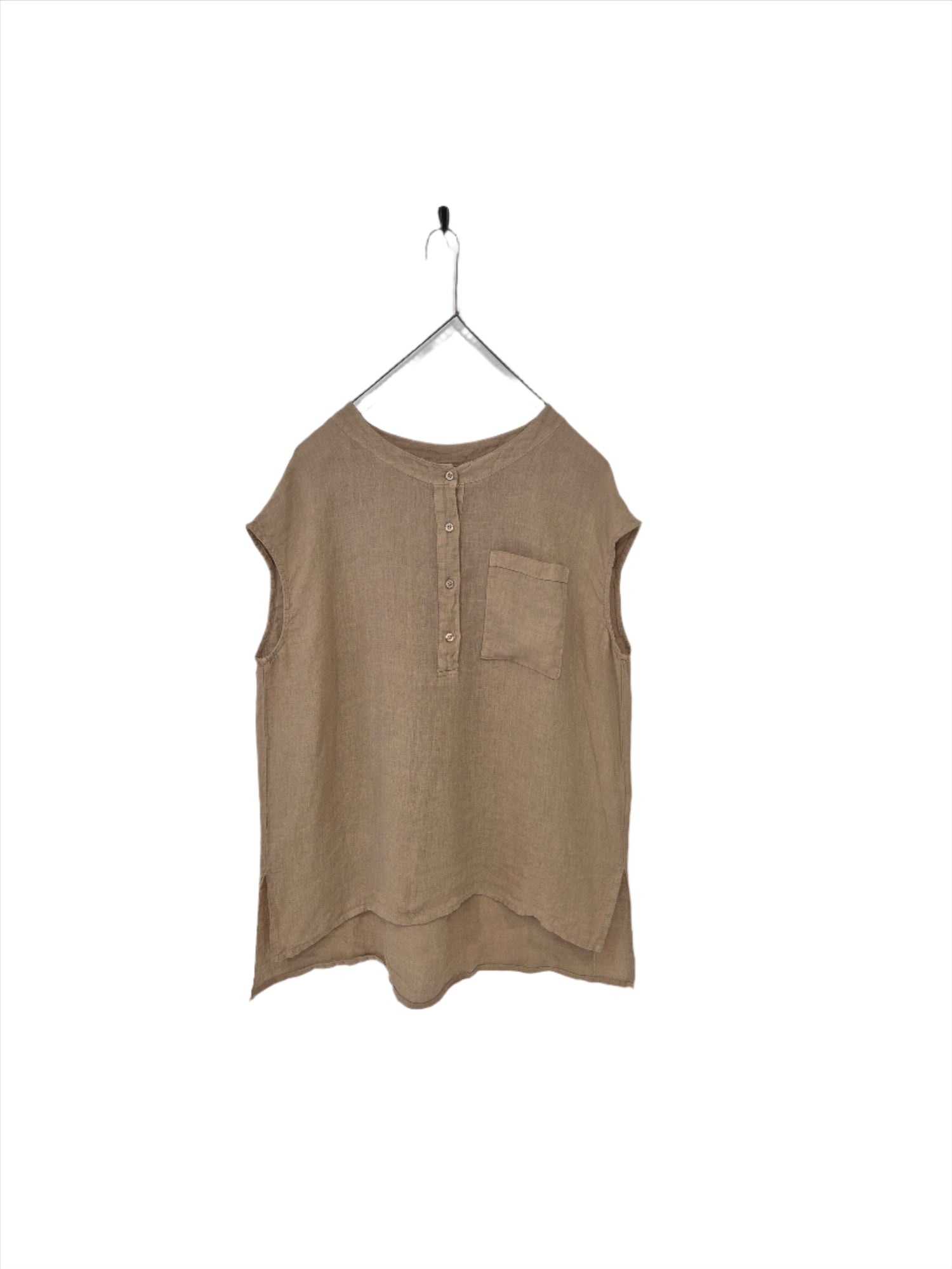 Montaigne Perla Linen Cap-Sleeve Top Ocre