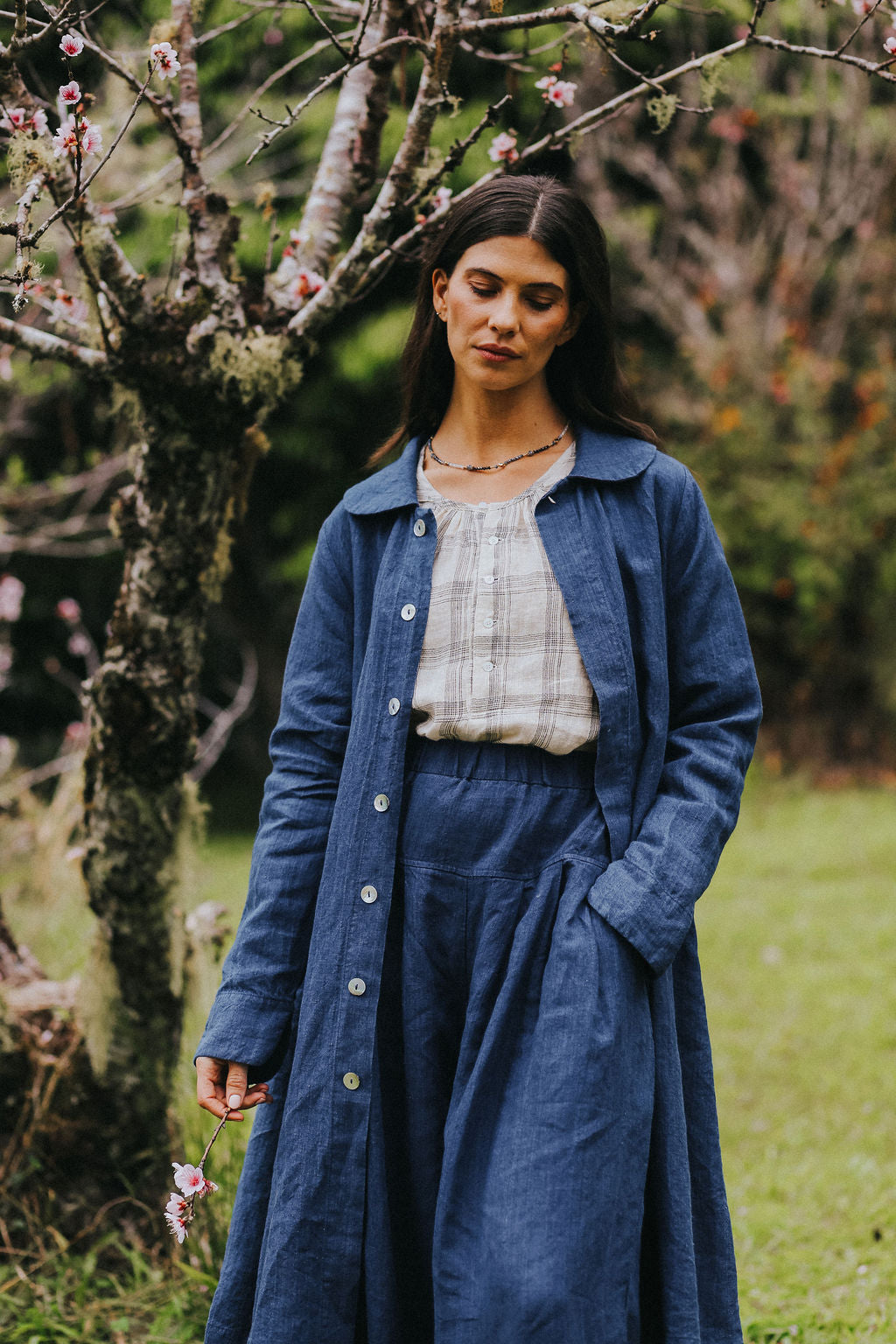 Montaigne Peter Pan Collar Linen Coat in Indigo