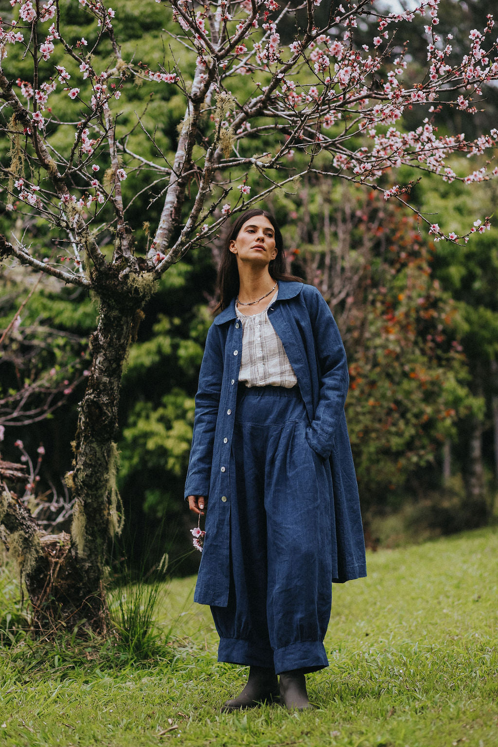 Montaigne Peter Pan Collar Linen Coat in Indigo2