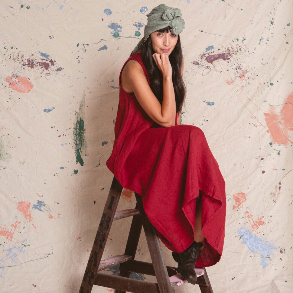 Montaigne Picasso A-line Linen Maxi Dress Barn Red