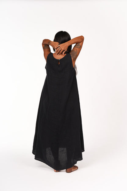 Montaigne Picasso A-Line Linen Maxi Dress Black