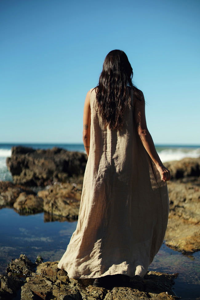 Montaigne Picasso A-line Linen Maxi Dress Ocre 