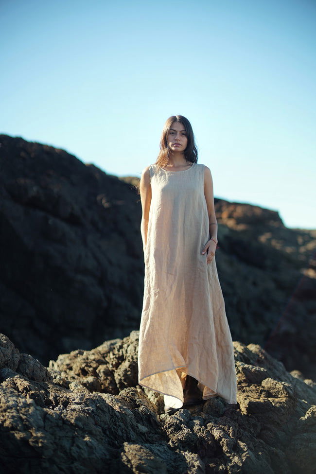 Montaigne Picasso A-line Linen Maxi Dress Ocre2