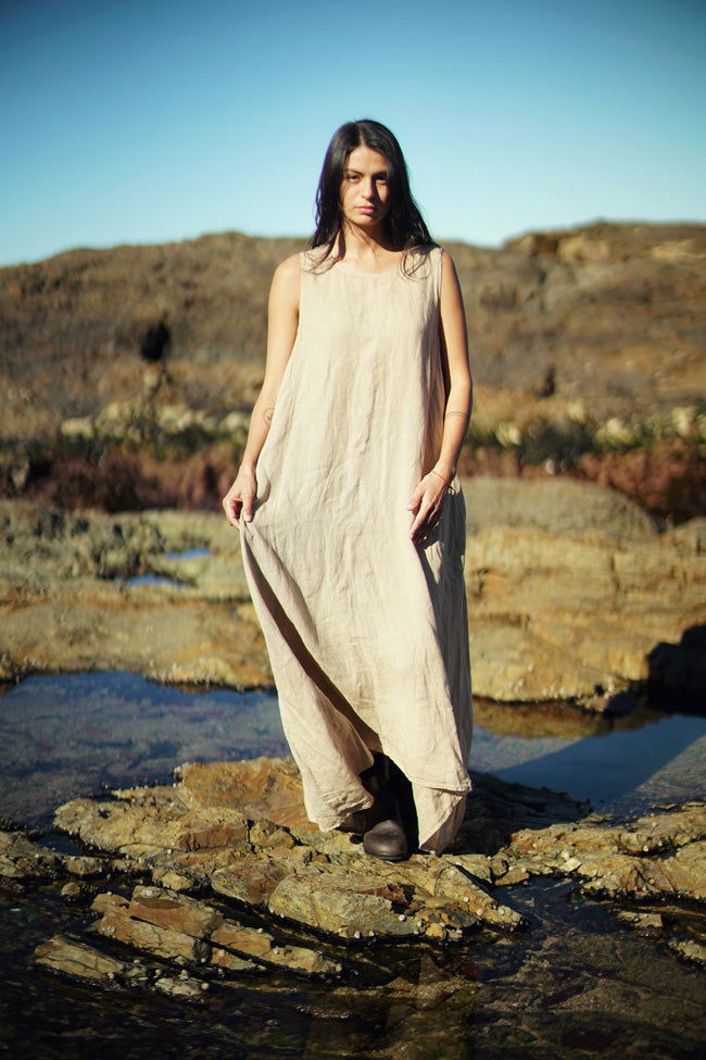 Montaigne Picasso A-line Linen Maxi Dress Ocre3