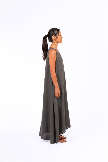montaigne picasso a-line linen maxi dress petrol