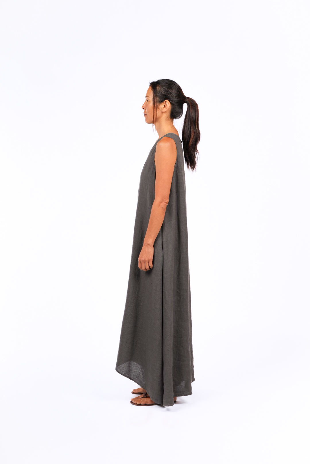 montaigne picasso a-line linen maxi dress petrol