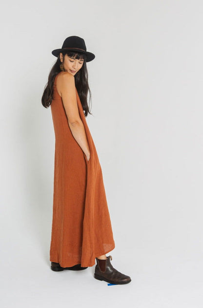 Montaigne Picasso A-line Linen Maxi Dress Rust1