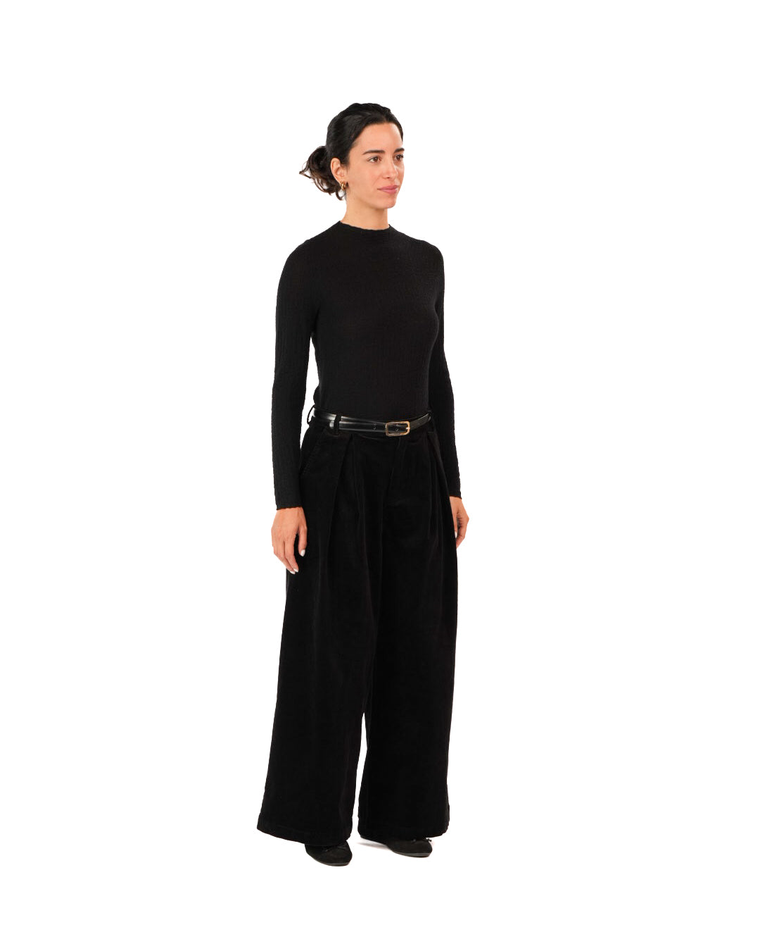 Montaigne Premium Cotton Corduroy Pleated Wide-Leg Pants Black2