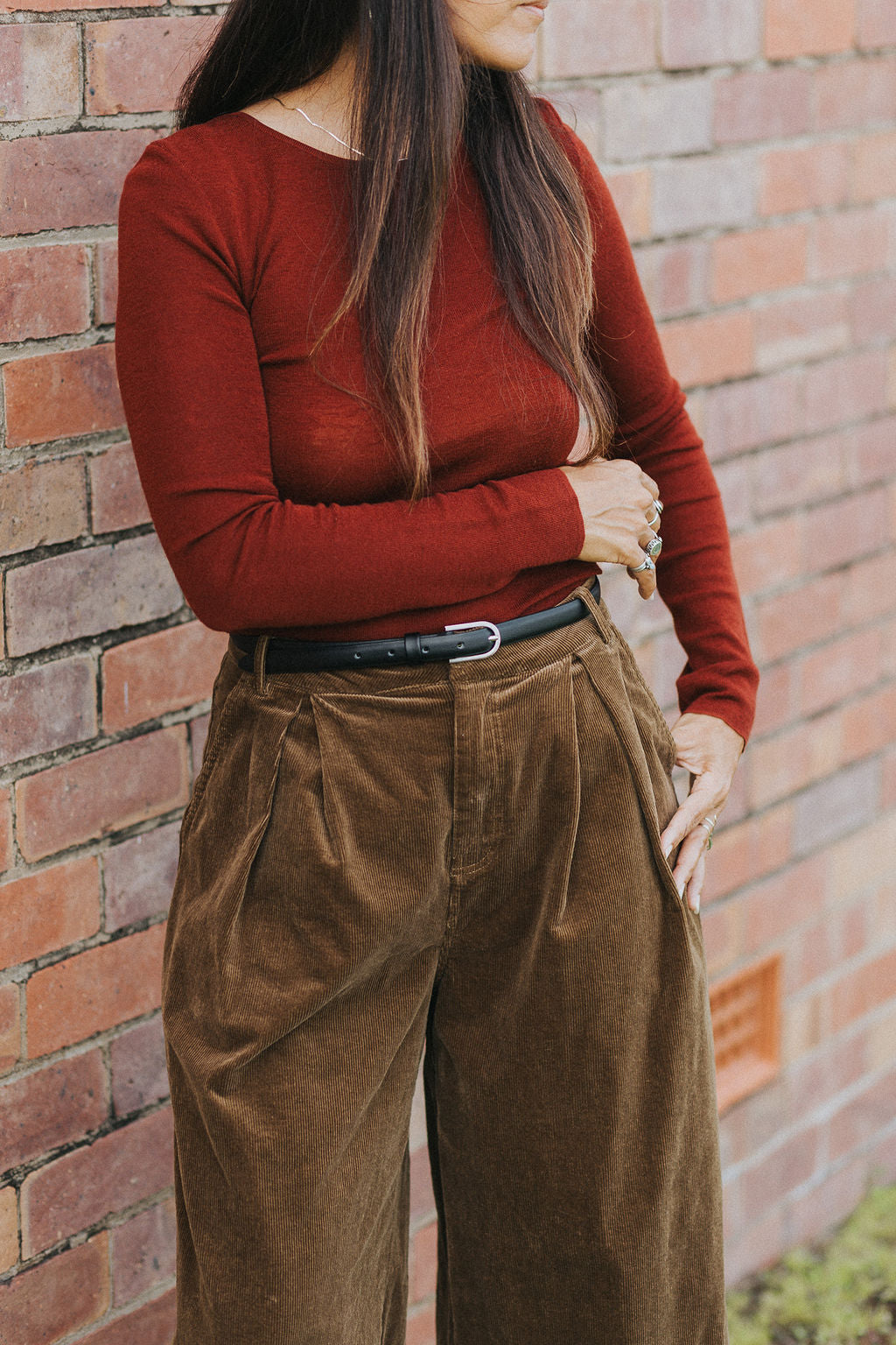 Montaigne Premium Cotton Corduroy Pleated Wide-Leg Pants Olive