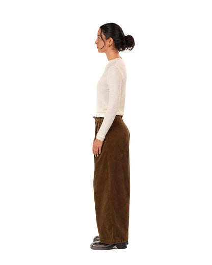 Montaigne Premium Cotton Corduroy Pleated Wide-Leg Pants Olive10