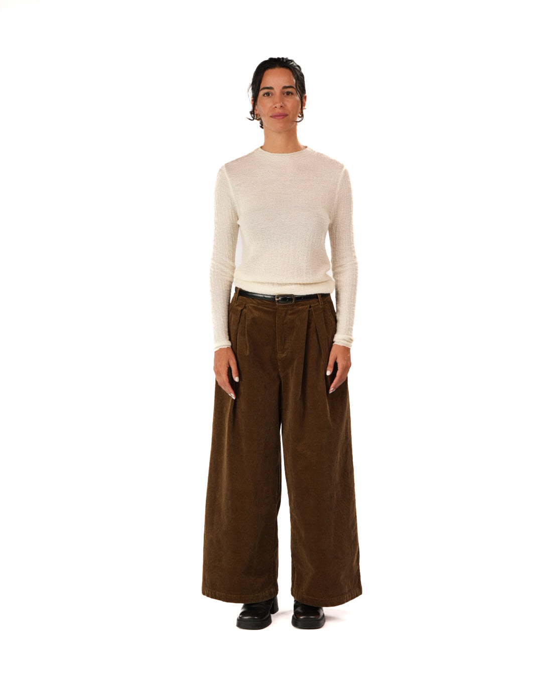 Montaigne Premium Cotton Corduroy Pleated Wide-Leg Pants Olive6