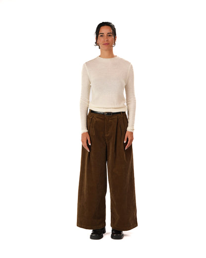 Montaigne Premium Cotton Corduroy Pleated Wide-Leg Pants Olive6