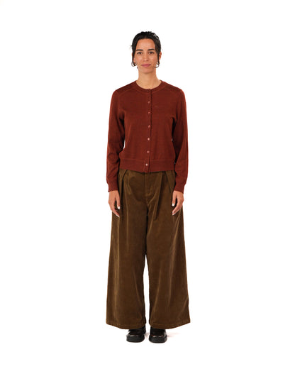 Montaigne Premium Cotton Corduroy Pleated Wide-Leg Pants Olive7