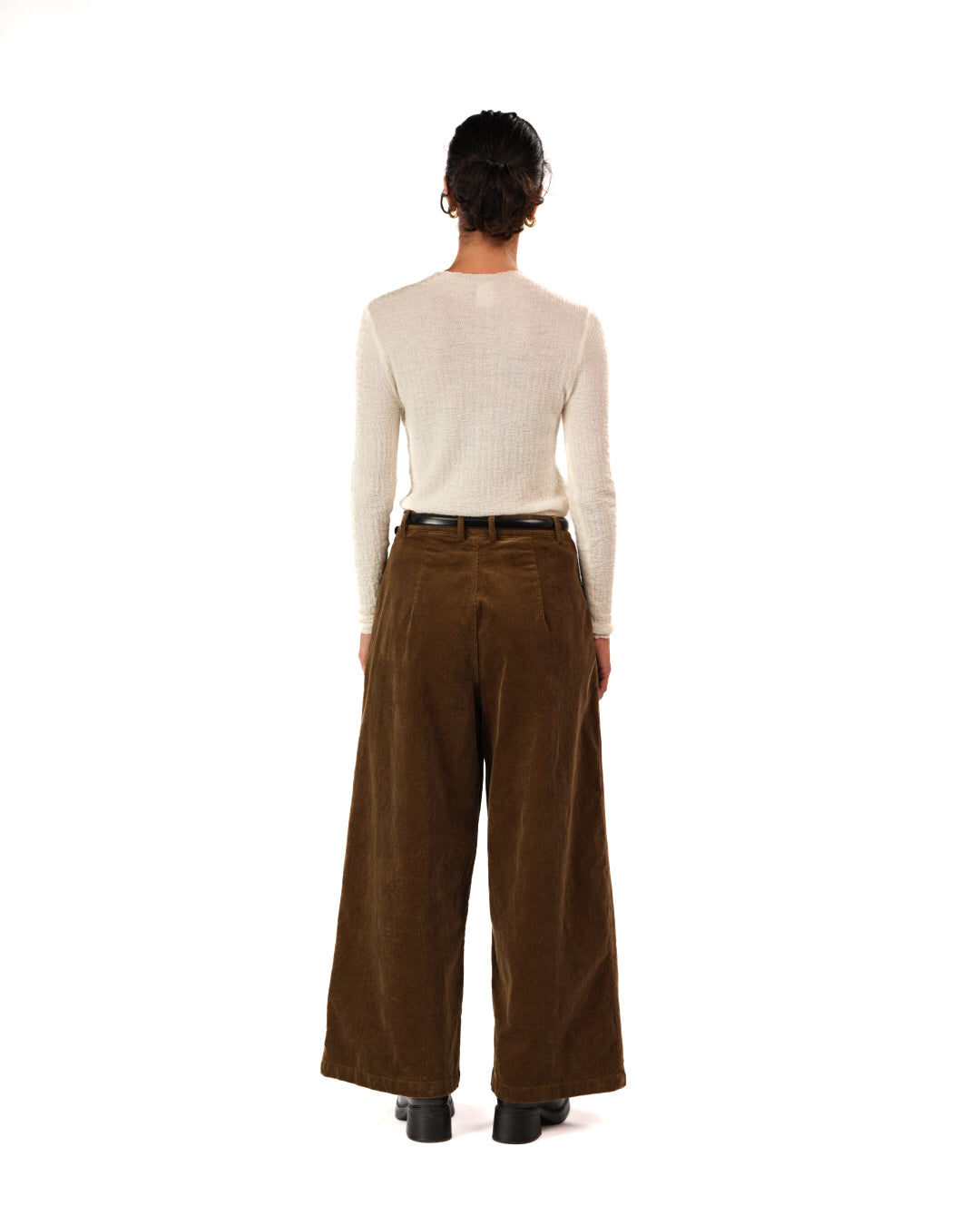 Montaigne Premium Cotton Corduroy Pleated Wide-Leg Pants Olive9