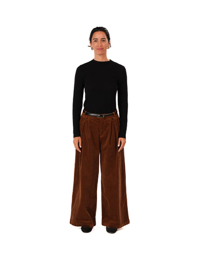 Montaigne Premium Cotton Corduroy Pleated Wide-Leg Pants Tobacco
