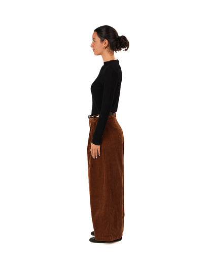 Montaigne Premium Cotton Corduroy Pleated Wide-Leg Pants Tobacco3