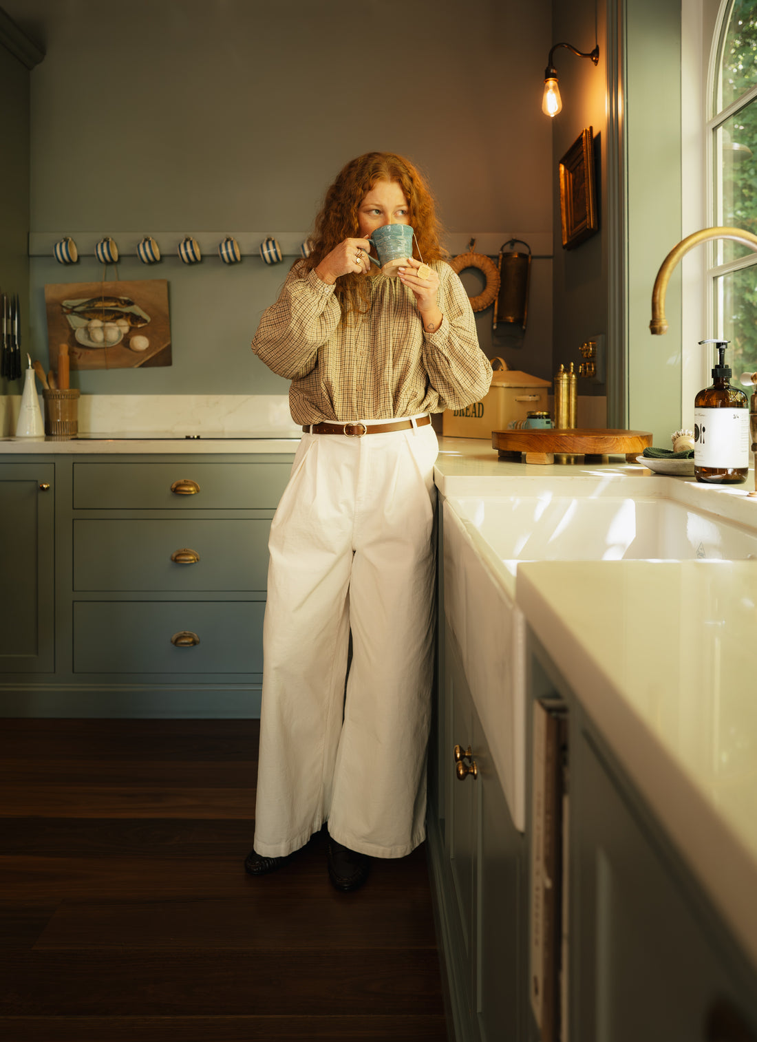 Montaigne Premium Cotton Corduroy Pleated Wide-Leg Pants White1