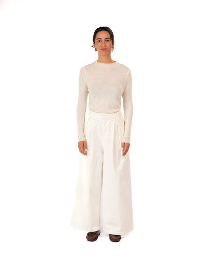 Montaigne Premium Cotton Corduroy Pleated Wide-Leg Pants White3