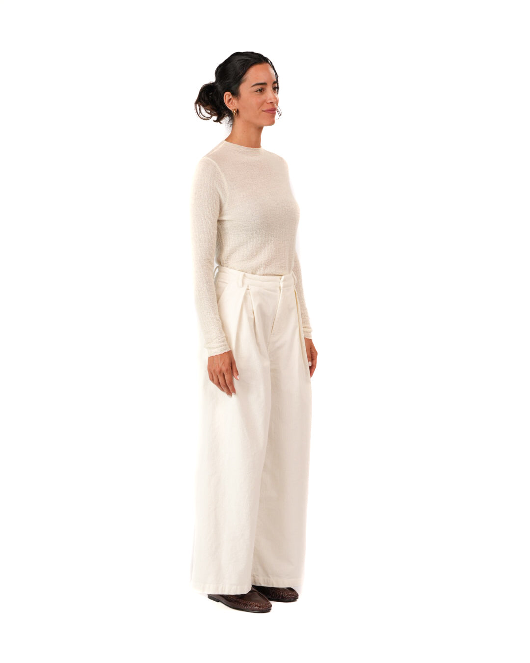 Montaigne Premium Cotton Corduroy Pleated Wide-Leg Pants White4