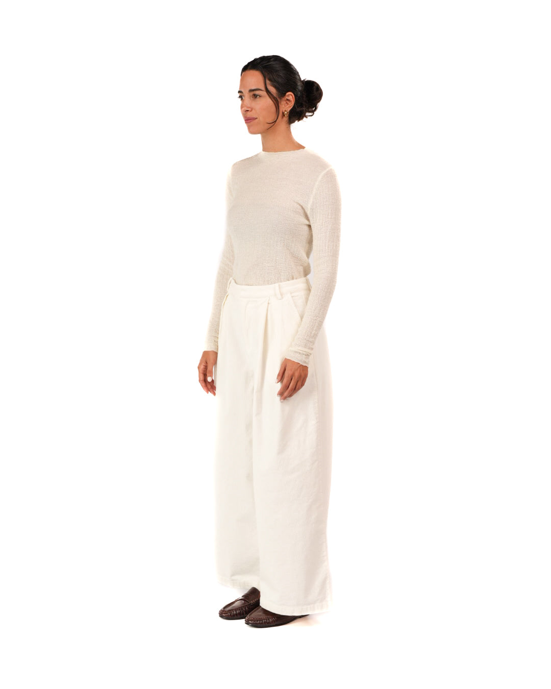 Montaigne Premium Cotton Corduroy Pleated Wide-Leg Pants White5