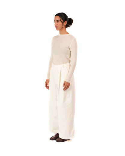 Montaigne Premium Cotton Corduroy Pleated Wide-Leg Pants White5