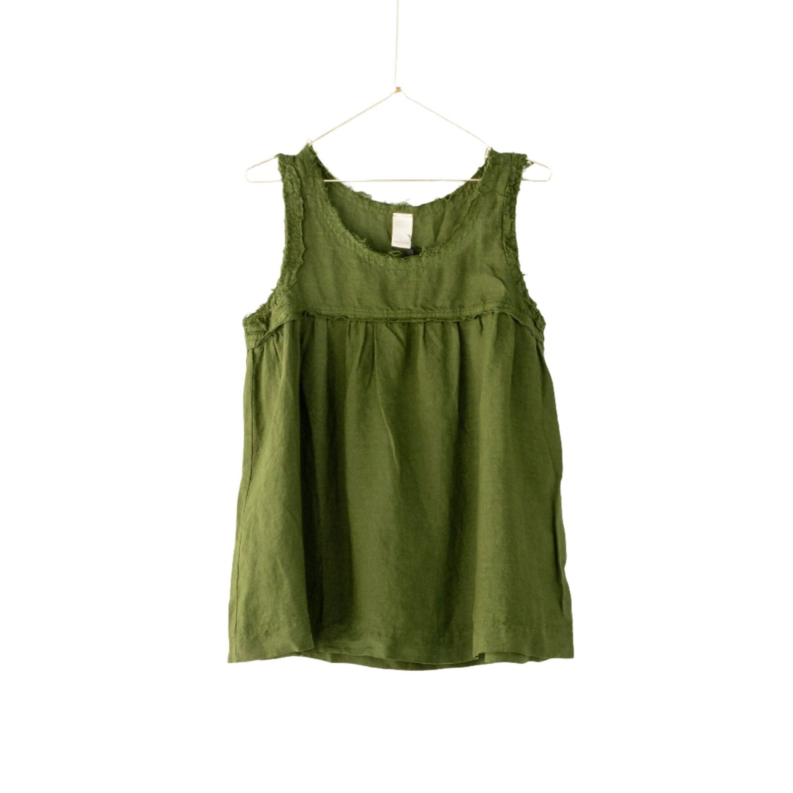 Montaigne Pur Frayed Singlet Top in Linen Forest Green