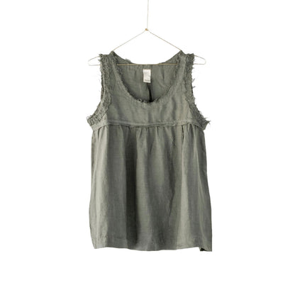 Montaigne Pur Frayed Singlet Top in Linen Khaki