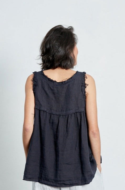 Montaigne Pur Frayed Singlet Top in Linen Navy1