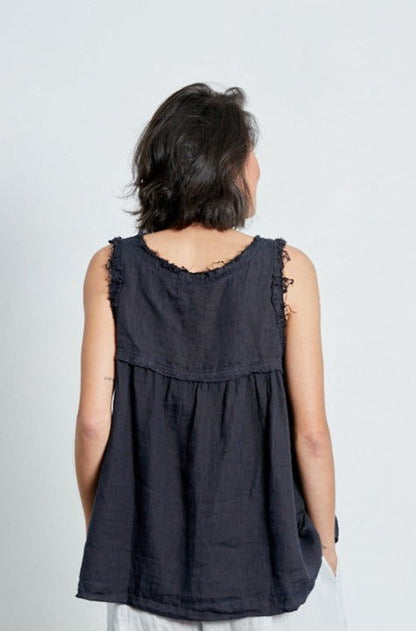 Montaigne Pur Frayed Singlet Top in Linen Navy1