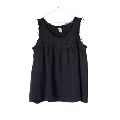 Montaigne Pur Frayed Singlet Top in Linen Navy3