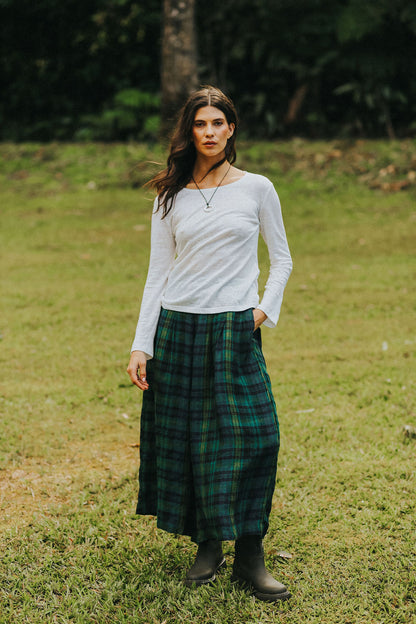 Montaigne Ralph Green &amp; Black Plaid Linen Culottes