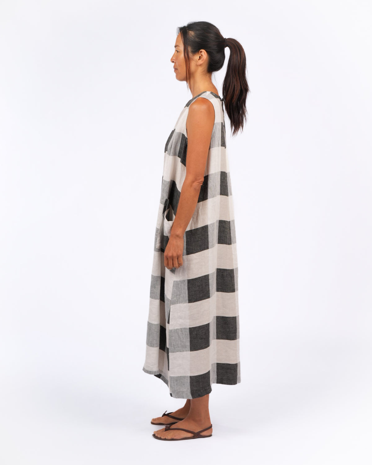 Montaigne Remy Linen Dress in Black Check5