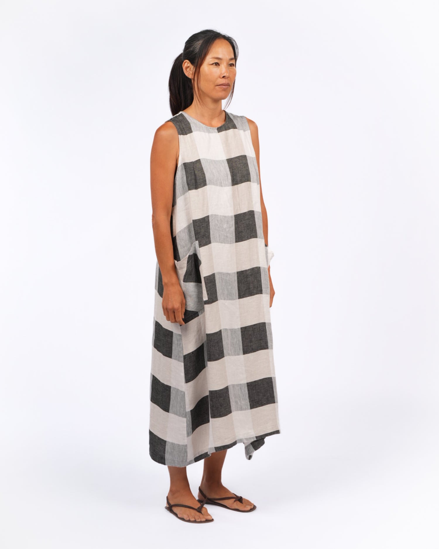 Remy Linen Dress in Black Check Montaigne Paris Remy Linen Dress in Black Check Montaigne Paris