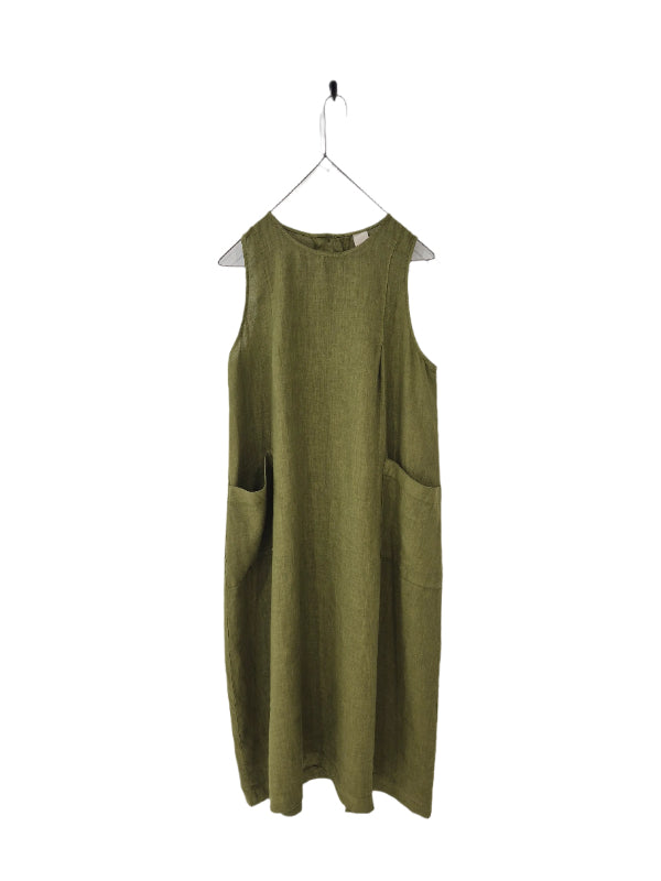 Montaigne Remy Linen Dress with Deep Front Pockets Acid Green4