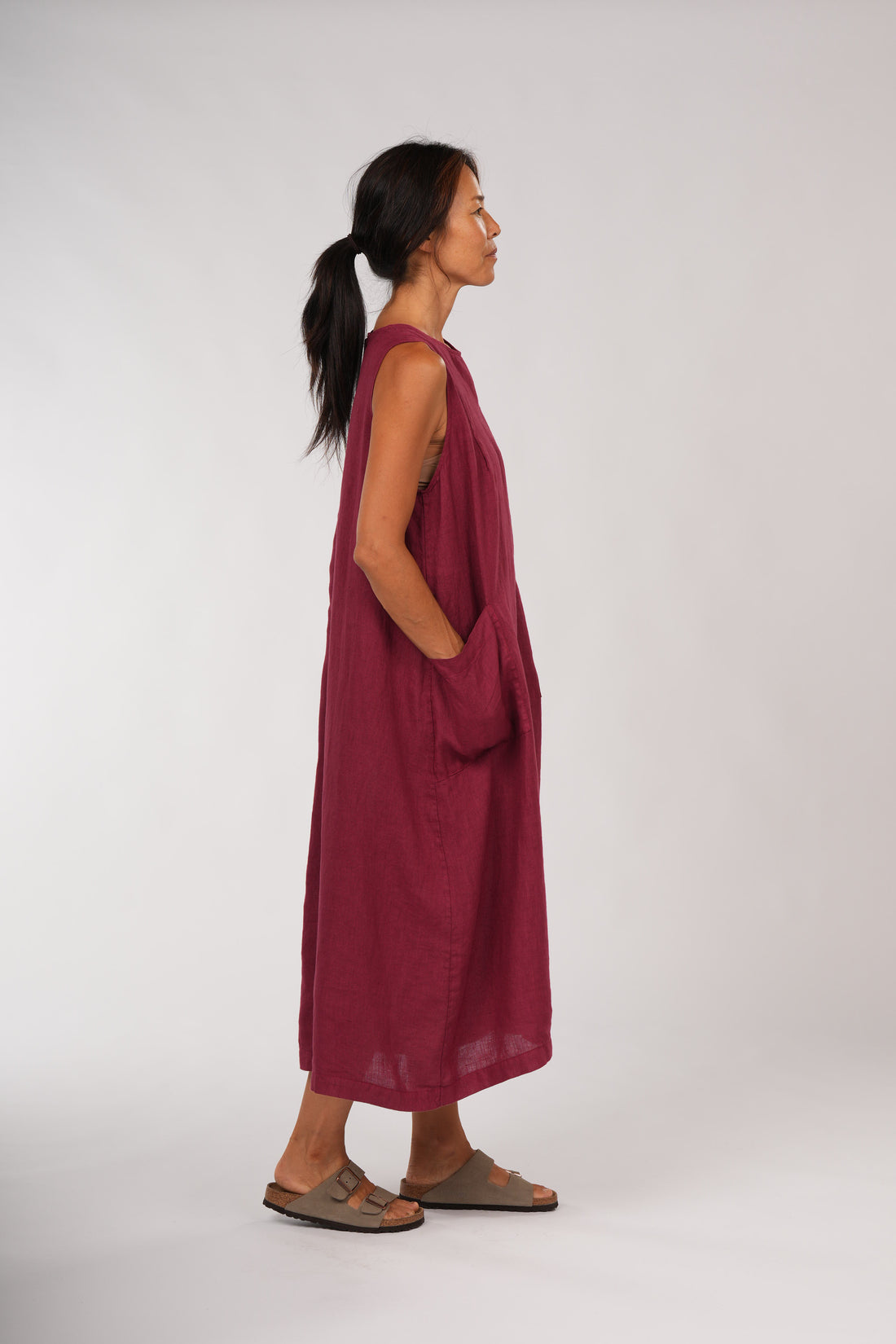 Montaigne Remy Linen Dress with Deep Front Pockets Barn Red