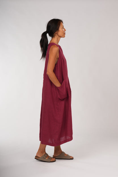 Montaigne Remy Linen Dress with Deep Front Pockets Barn Red
