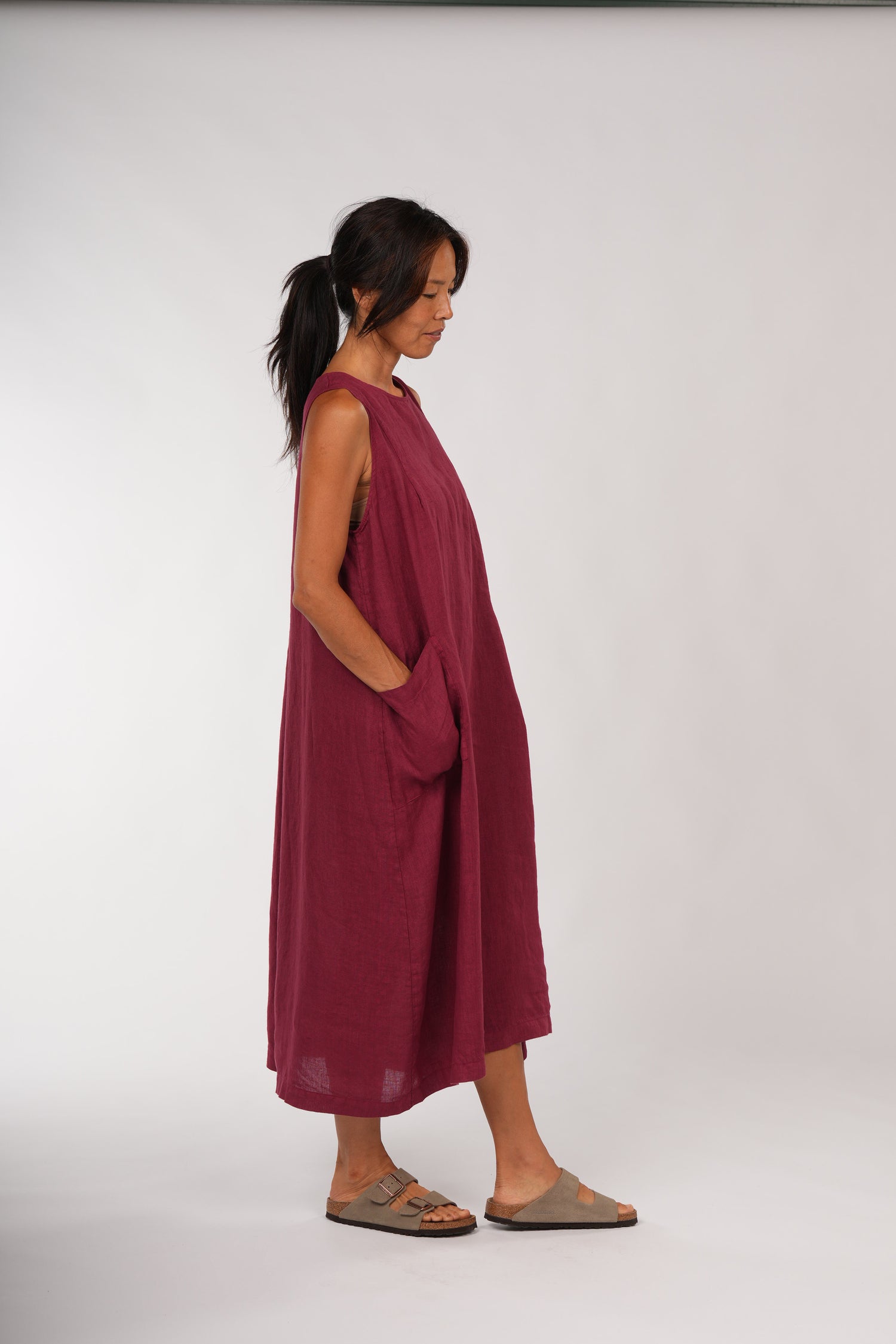 Montaigne Remy Linen Dress with Deep Front Pockets Barn Red2