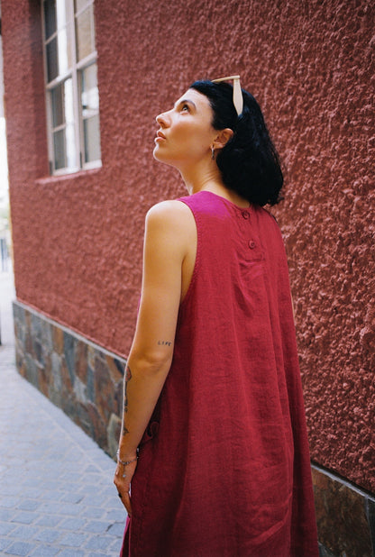 Montaigne Remy Linen Dress with Deep Front Pockets Barn Red5