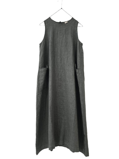 Montaigne Remy Linen Dress with Deep Front Pockets Charcoal1