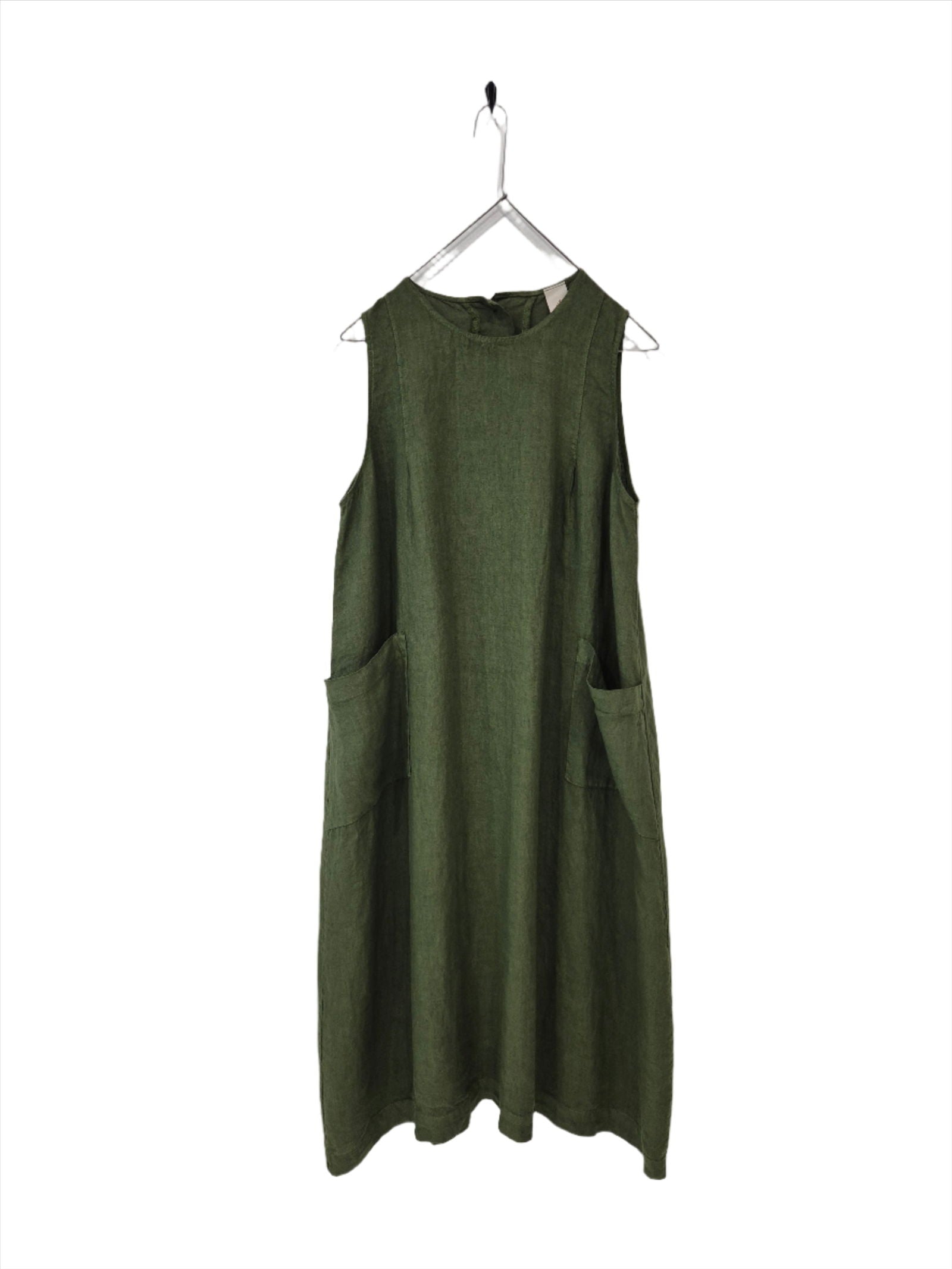 Montaigne Remy Linen Dress with Deep Front Pockets Forest Green2