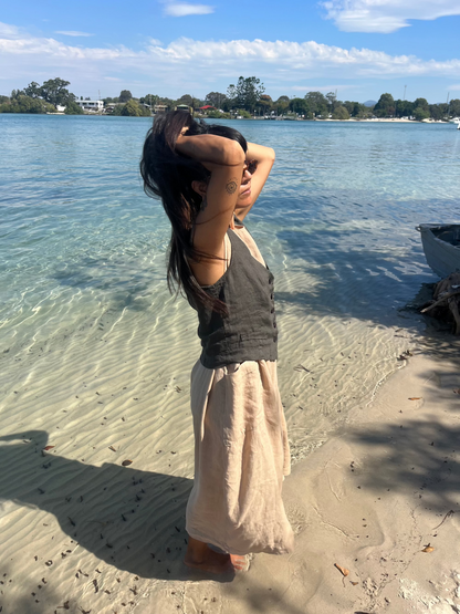 Montaigne Remy Linen Dress with Deep Front Pockets Natural