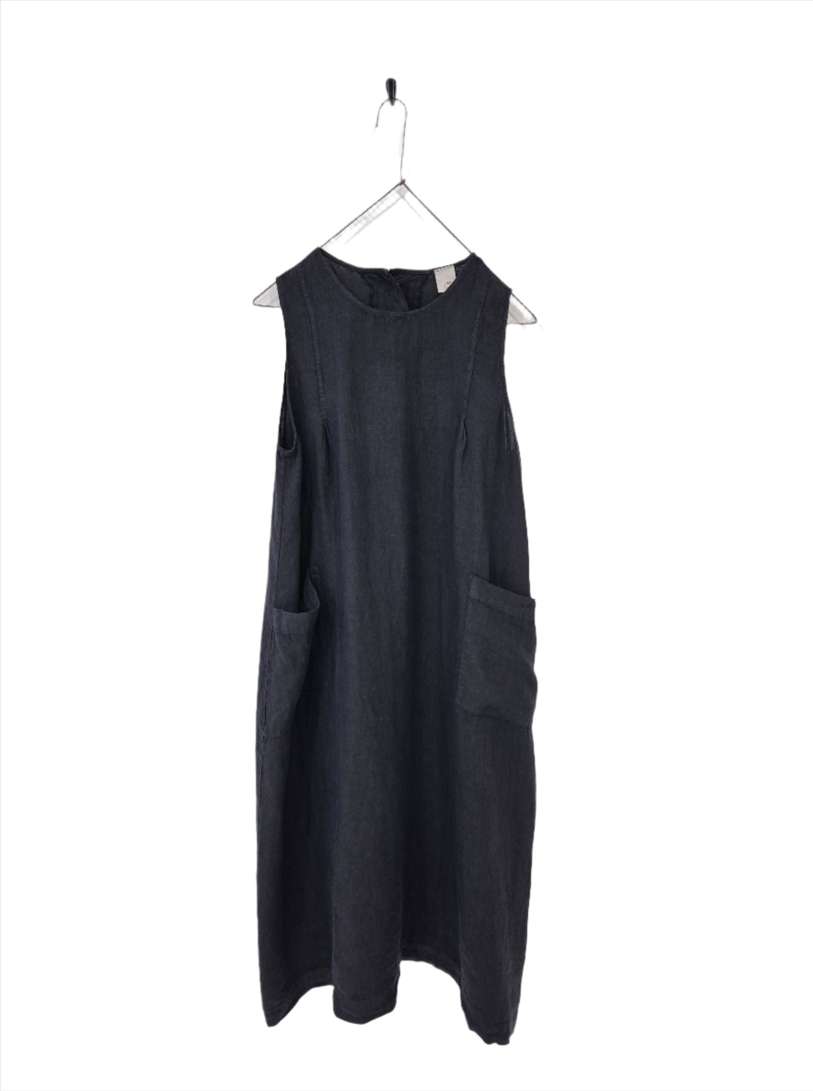 Montaigne Remy Linen Dress with Deep Front Pockets Navy
