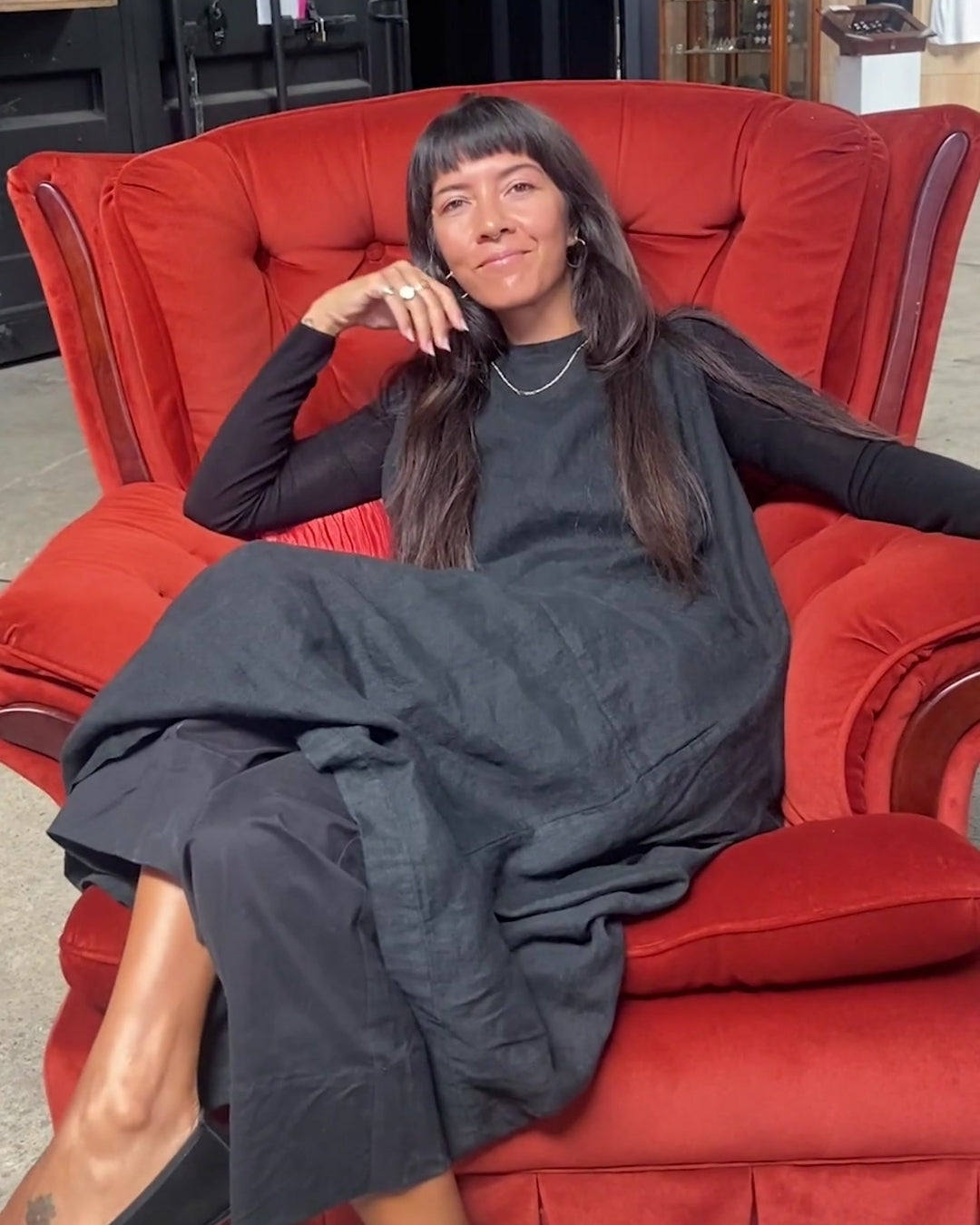 Montaigne Remy Linen Dress with Deep Front Pockets Navy1