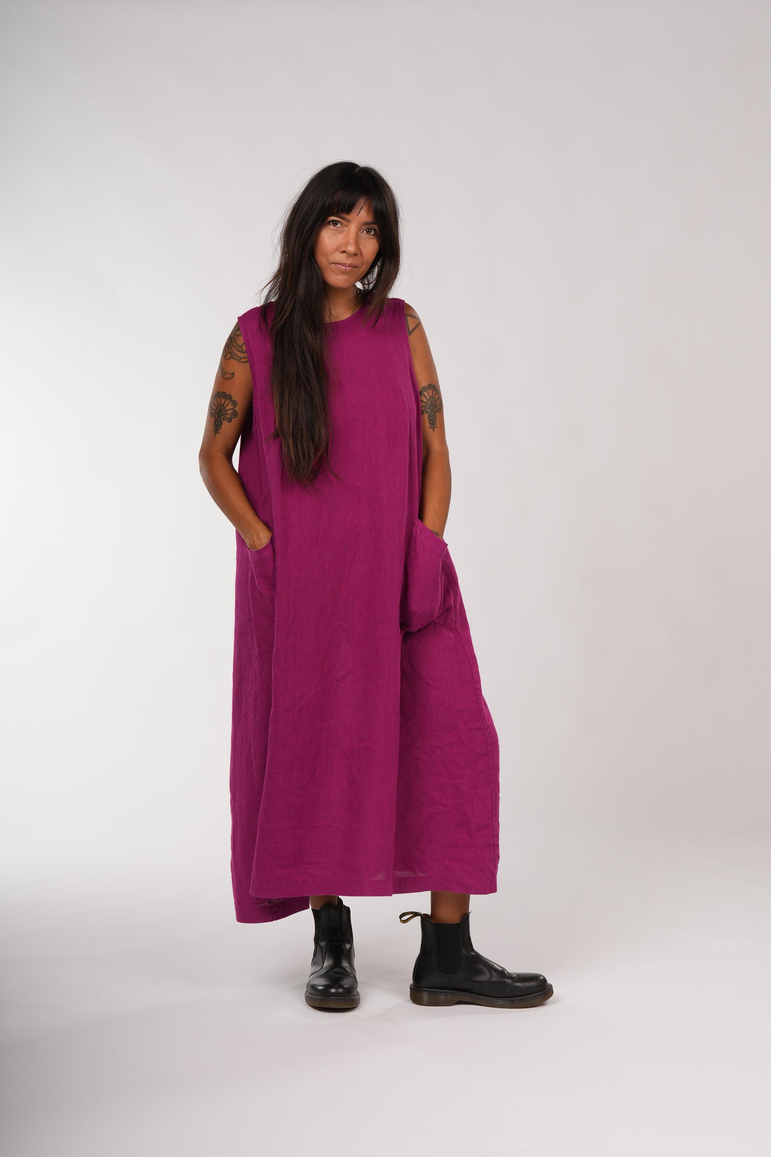 Montaigne Remy Linen Dress with Deep Front Pockets Orchid1