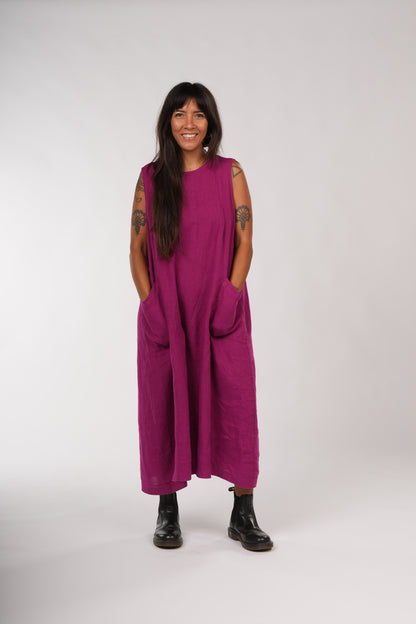 Montaigne Remy Linen Dress with Deep Front Pockets Orchid2
