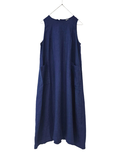 Montaigne Remy Linen Dress with Deep Front Pockets Royal Blue1