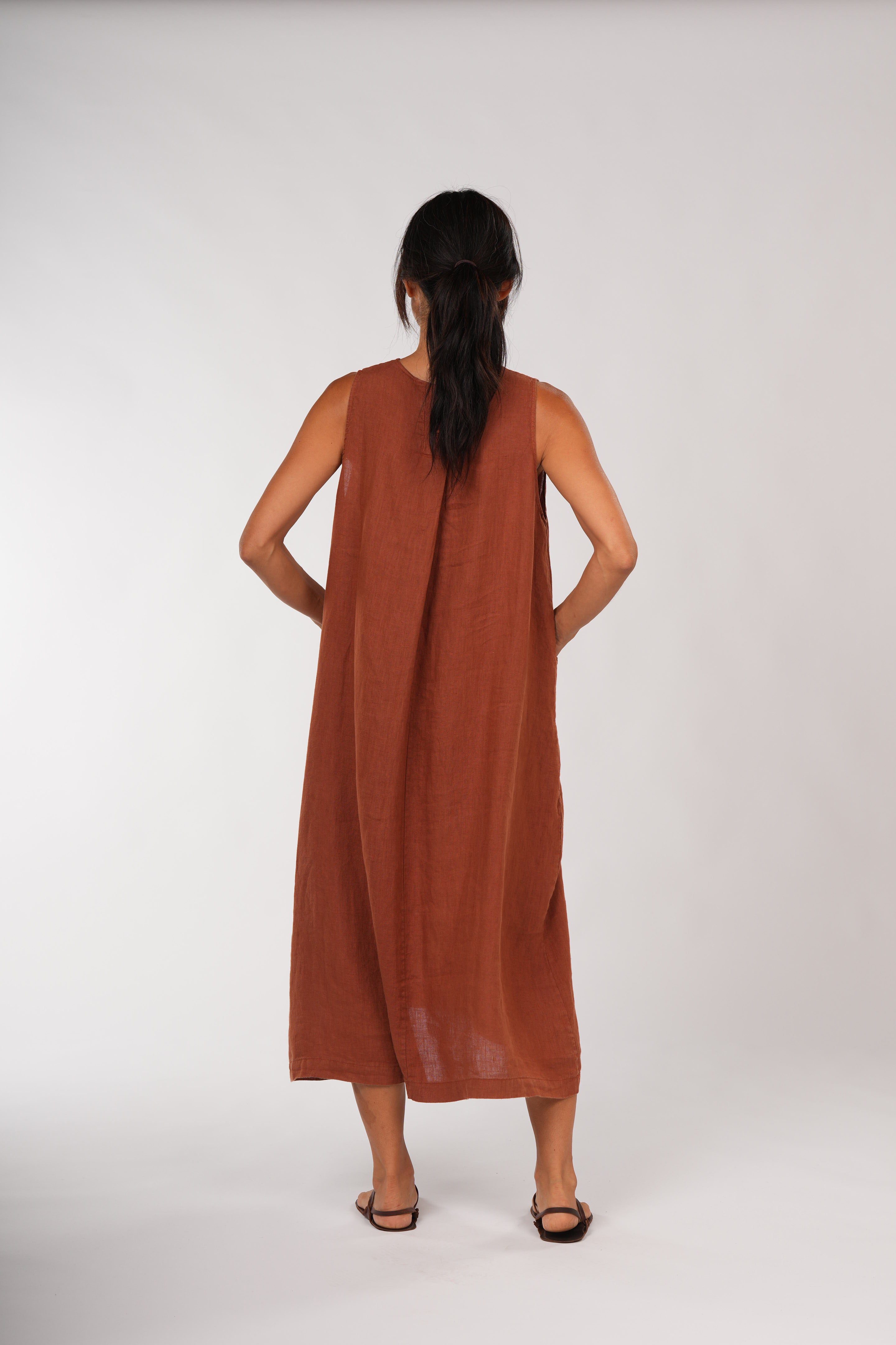 Montaigne Remy Linen Dress with Deep Front Pockets Rust3