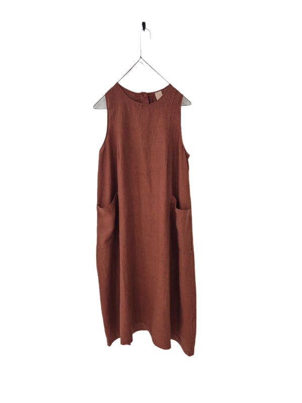 Montaigne Remy Linen Dress with Deep Front Pockets Rust4