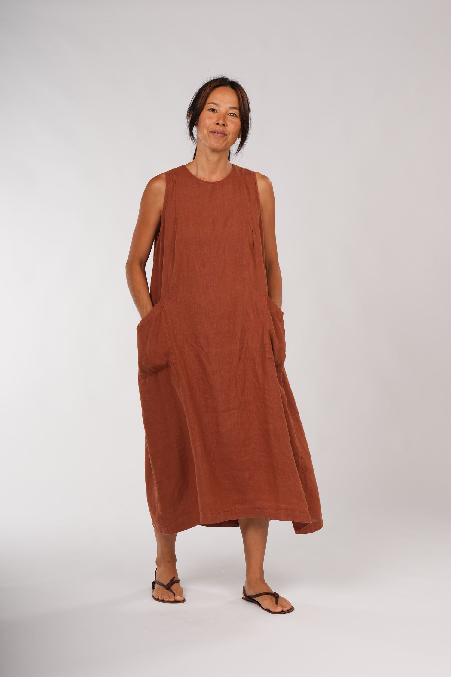 Montaigne Remy Linen Dress with Deep Front Pockets Rust5