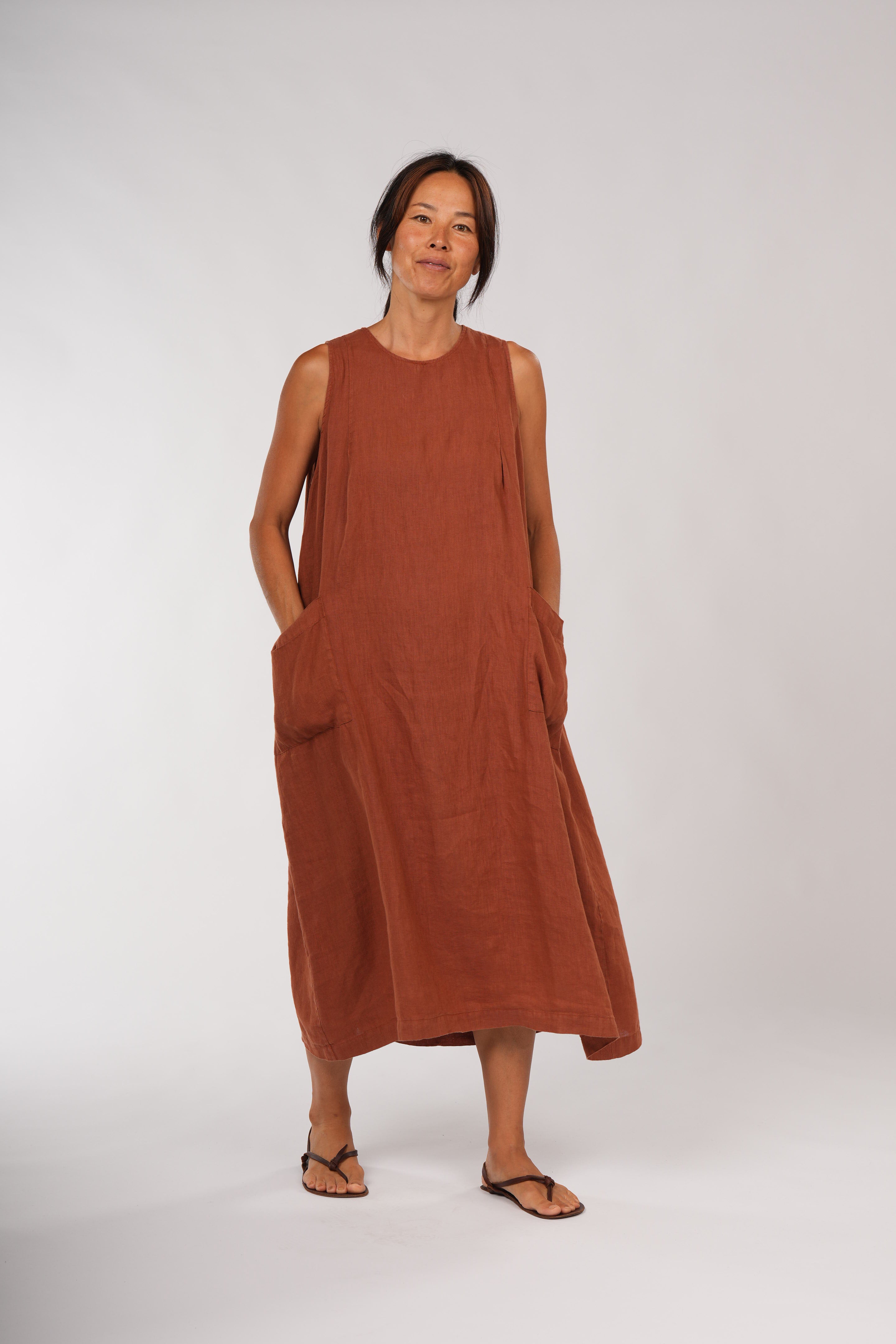 Montaigne Remy Linen Dress with Deep Front Pockets Rust5